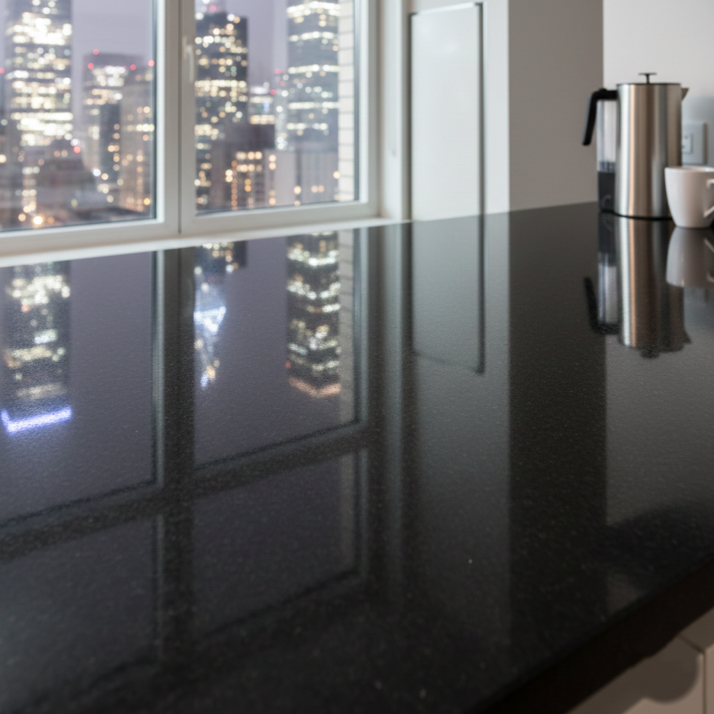 A high-resolution, aesthetically pleasing photo of a modern Manhattan office or luxury apartment interior. The surfaces are gleaming, and there is a clear view of the NYC skyline through spotless windows. This highlights your focus on high-end results for Commercial Property Cleaning Services.