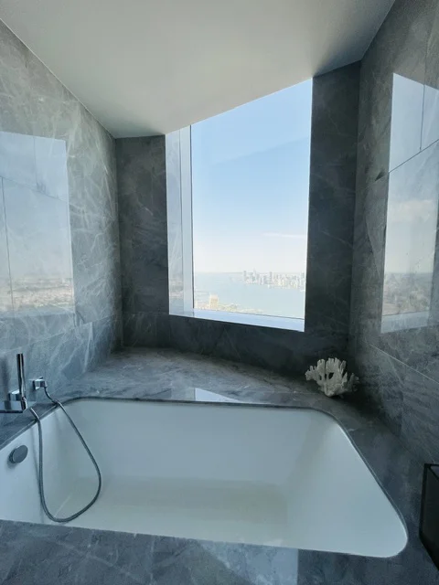 15 Hudson Yards bathroom in penthouse , marble surfaces cleaned and cared by elcleaning deep cleaning service